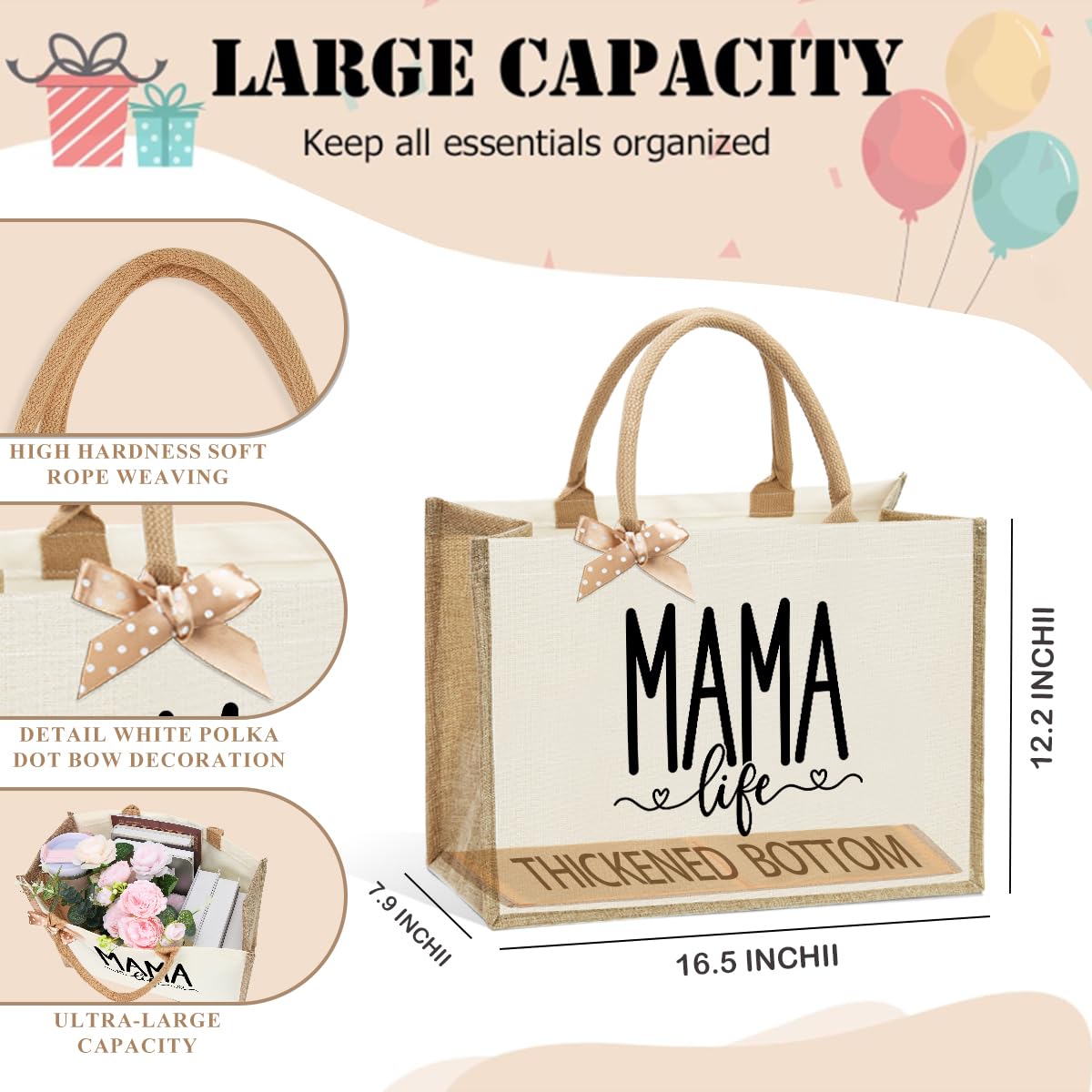 Bolsa de basura Healthy Boss Best Ball Mom Nana Auntie Mimi Granny Mamaw Mamaw Mama Gifts Bolsas de arpillera reutilizables para mujer