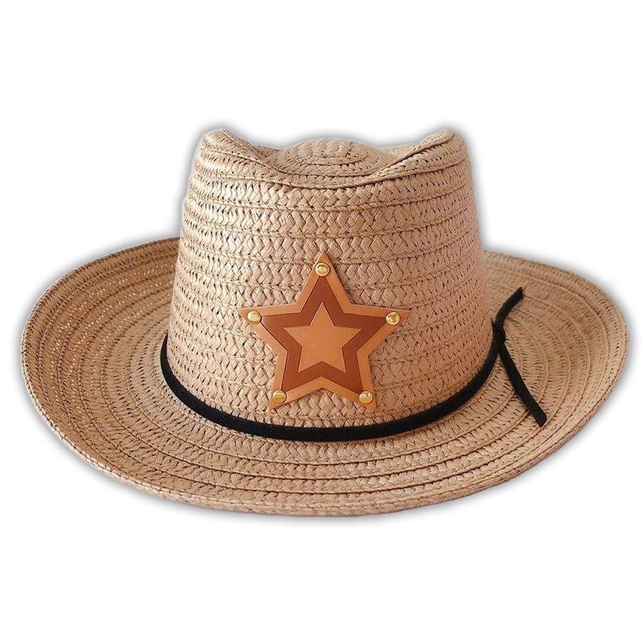Kid's Western Cowboy Hat: Durable Straw & Polyester, Reshapeable, Fun Dress-Up & Play, Faux Leather Details, Beige/Pink2