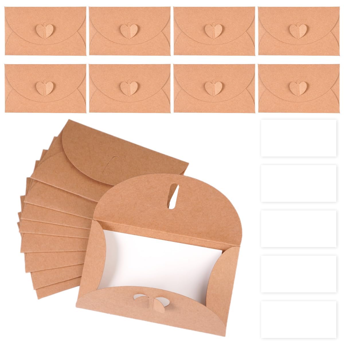 Kraft Paper Envelopes with Heart Clasp, Small Brown Envelopes 100 Pieces