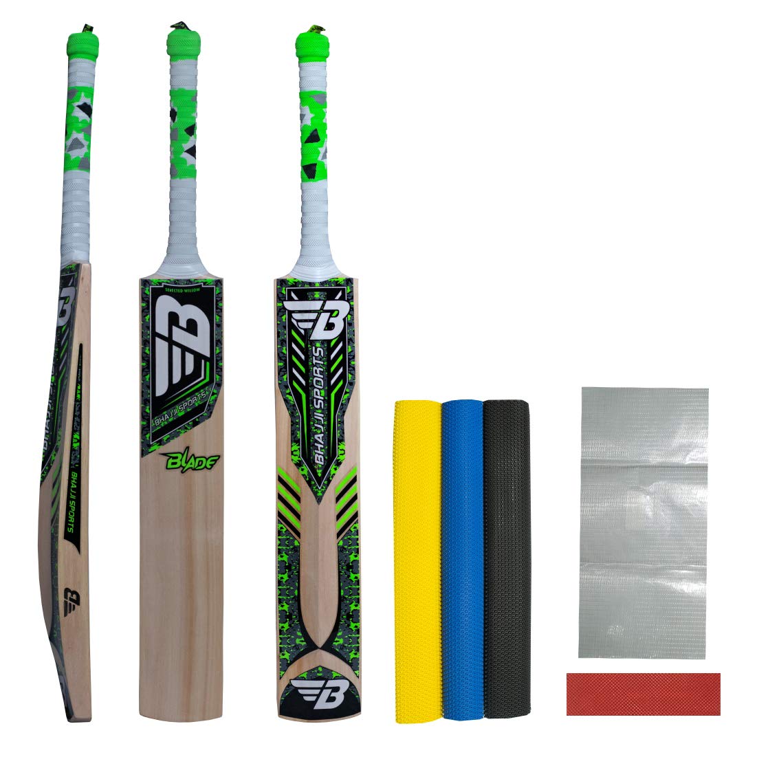 Kashmiri Willow Cricket BAT Blade, BHAJJI BAT Grip Octopus Set of 3 and BAT Care KIT Including Fibre Tape Along with Toe Guard-image-48