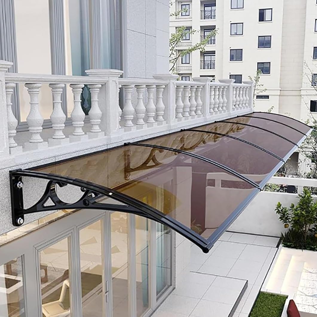 Auvent de porte pour patio et jardin marquise marron en polycarbonate 60x90