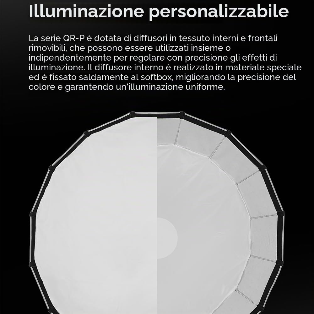 GODOX QR-P60T Softbox parabolico a sgancio rapido con griglia a Nido d'Ape, Supporto Bowen con Borsa da Trasporto per diffusore Anteriore e Interno MS300 MS300-V SK400II QT400III QT600