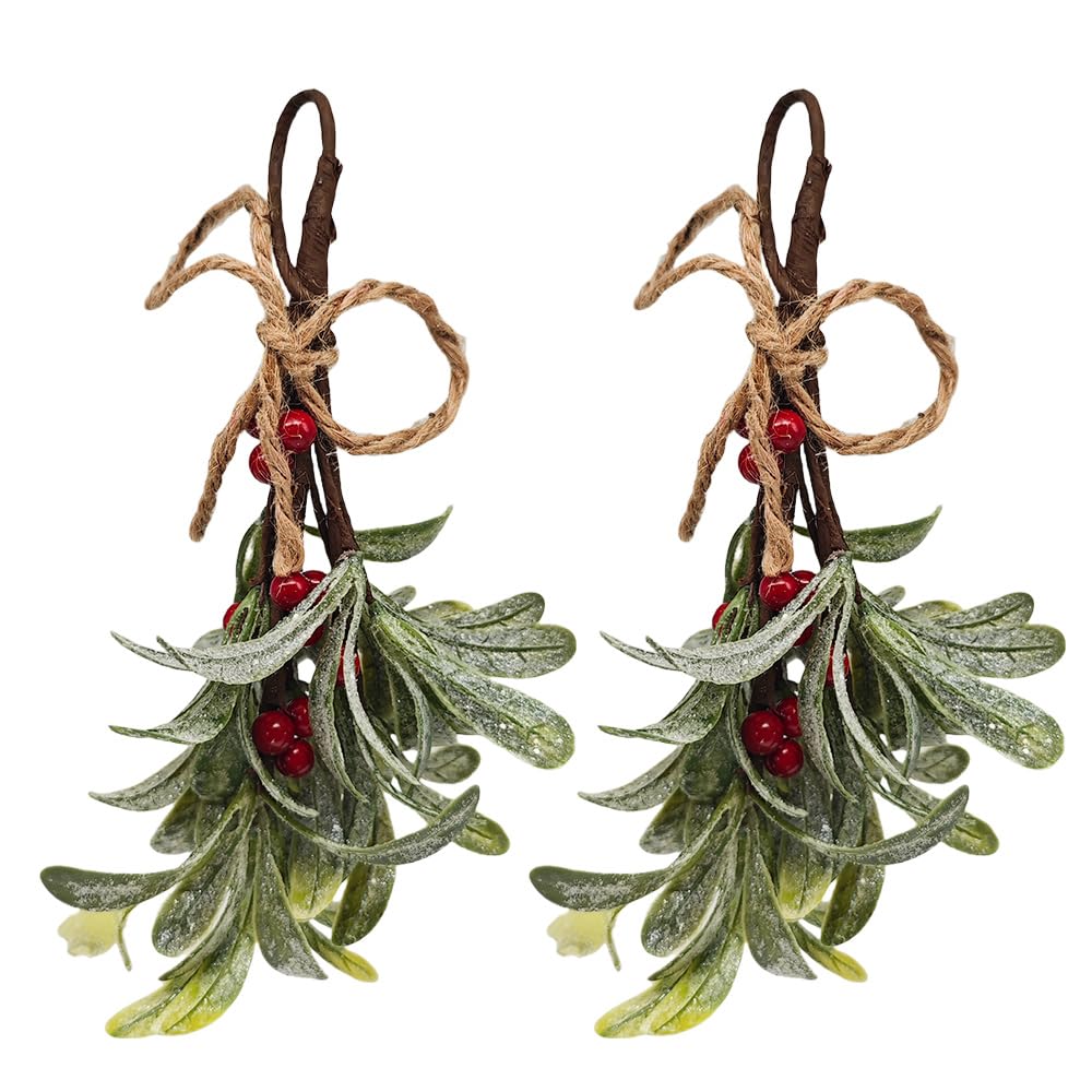 Lot de 2 branches de gui artificielles avec baies rouges, 23 cm, baiser romantique sous le gui