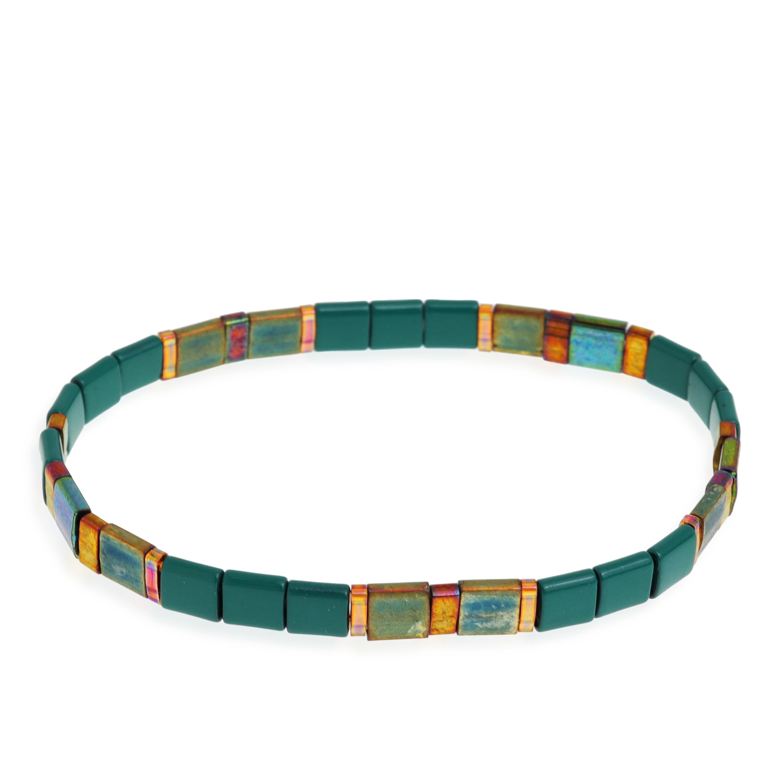 Sonateomber Tila Flat Beaded Stretch Bracelets for Women, Trendy Stackable Colorful Glass Square Beads Stack Bracelet Beach Jewelry Gift