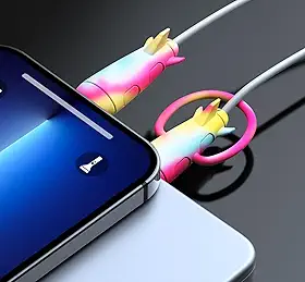 1 protetor de cabo de silicone arco-íris, carregador 2 em 1, protetor de cabo antiquebra, organizador de cabos extensível para iPhone, linhas de dados tipo C, uso em viagens de escritório em casa