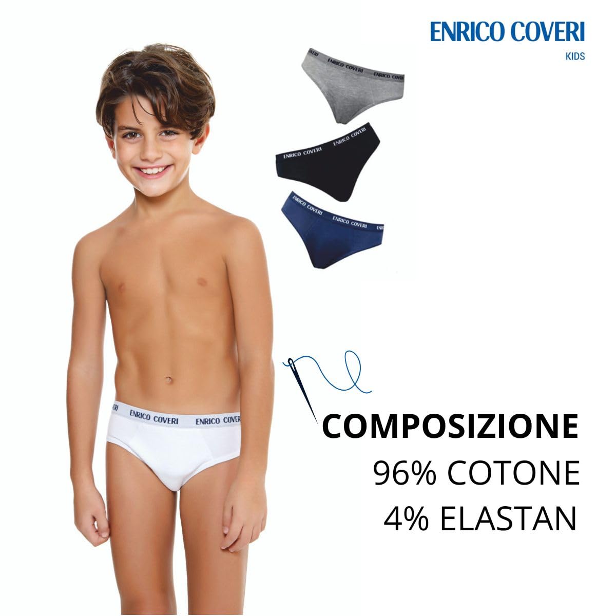 Enrico Coveri, (Pacco da 6 Slip Bambino e Ragazzo in Cotone Elasticizzato, Elastico Esterno, ES4000
