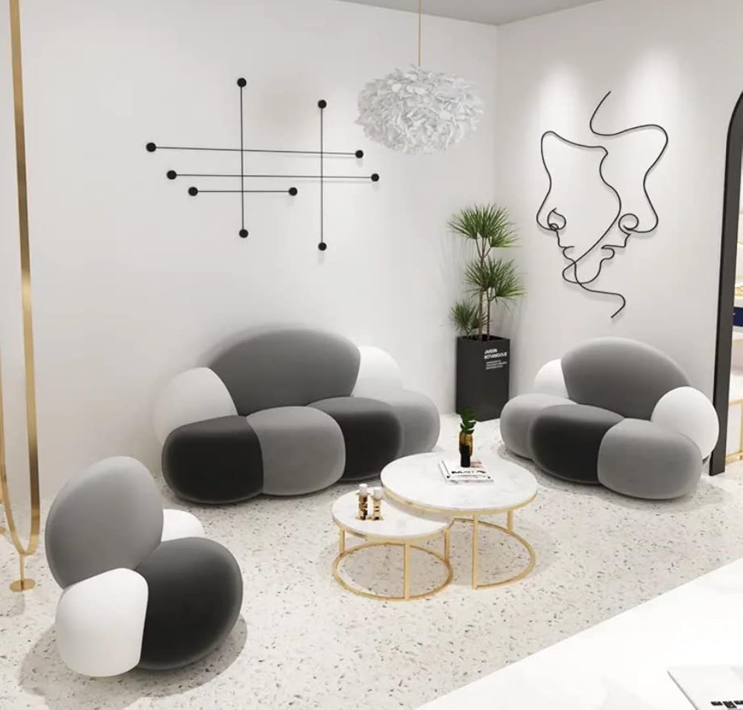 Good Luck Furniture Factory LLC Modern Simple Living Room Sofas Fabric For Sofa Ultra Modern Home Furniture 3+2+1 seater (Grey+Black+White)