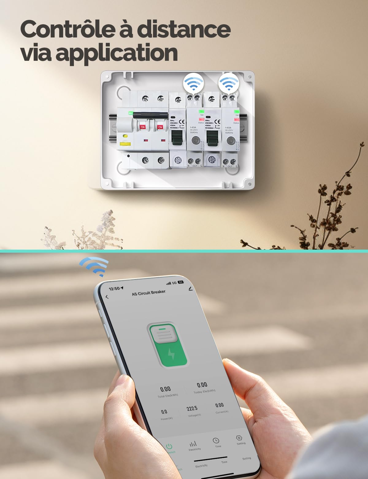 MOES Disjoncteur WIFI 1P+N Interrupteur Connecté | Fonction de mesure intelligente, contrôle DIY, commande vocale, minuterie, compatible Alexa/Google/Tuya