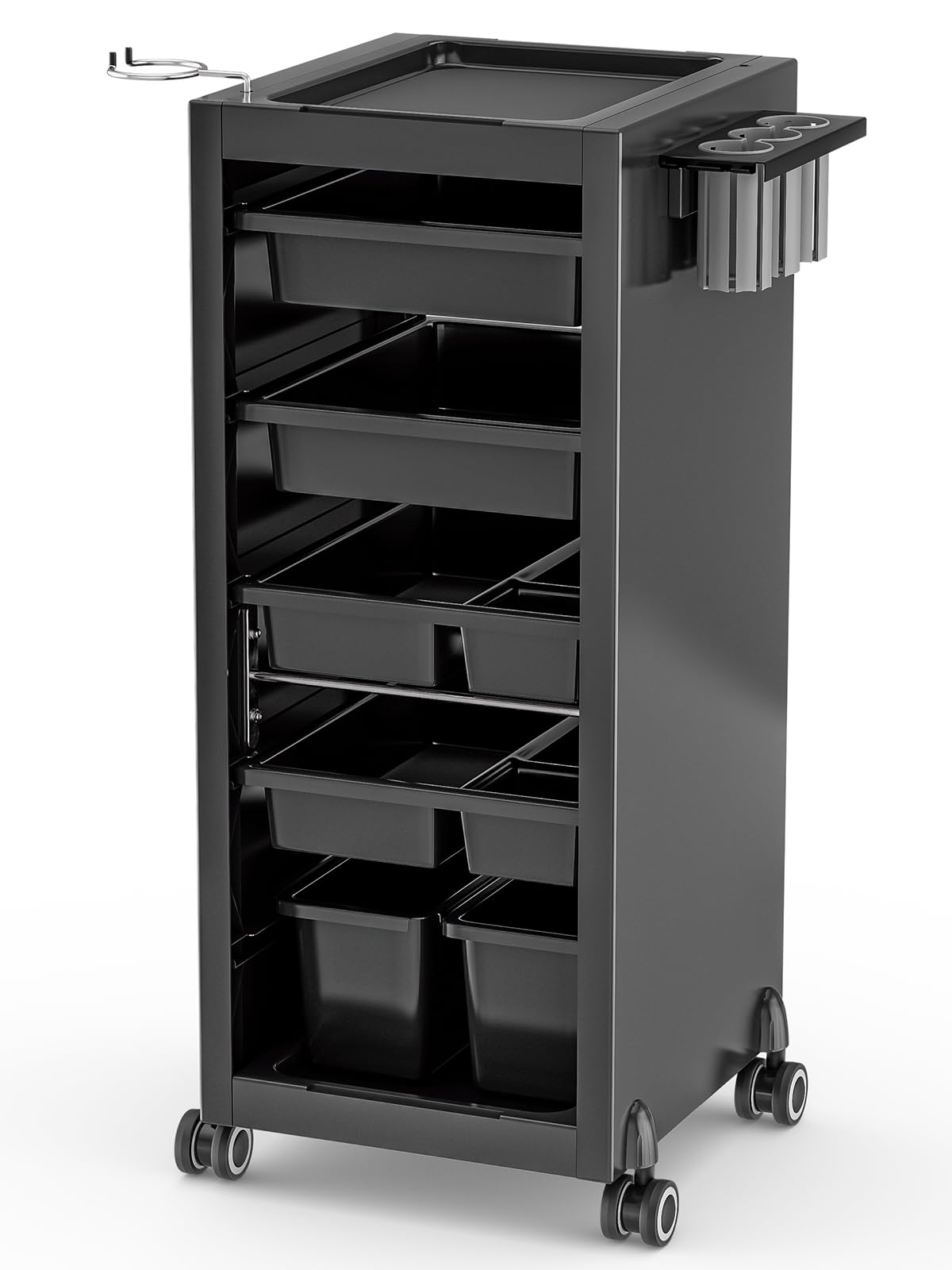 Paddie Salon Rolling Cart for Hair Stylist, 4 Organized Drawers, 2 Storage Baskets, Hairdryer & Tools Holder, Flexible Combination