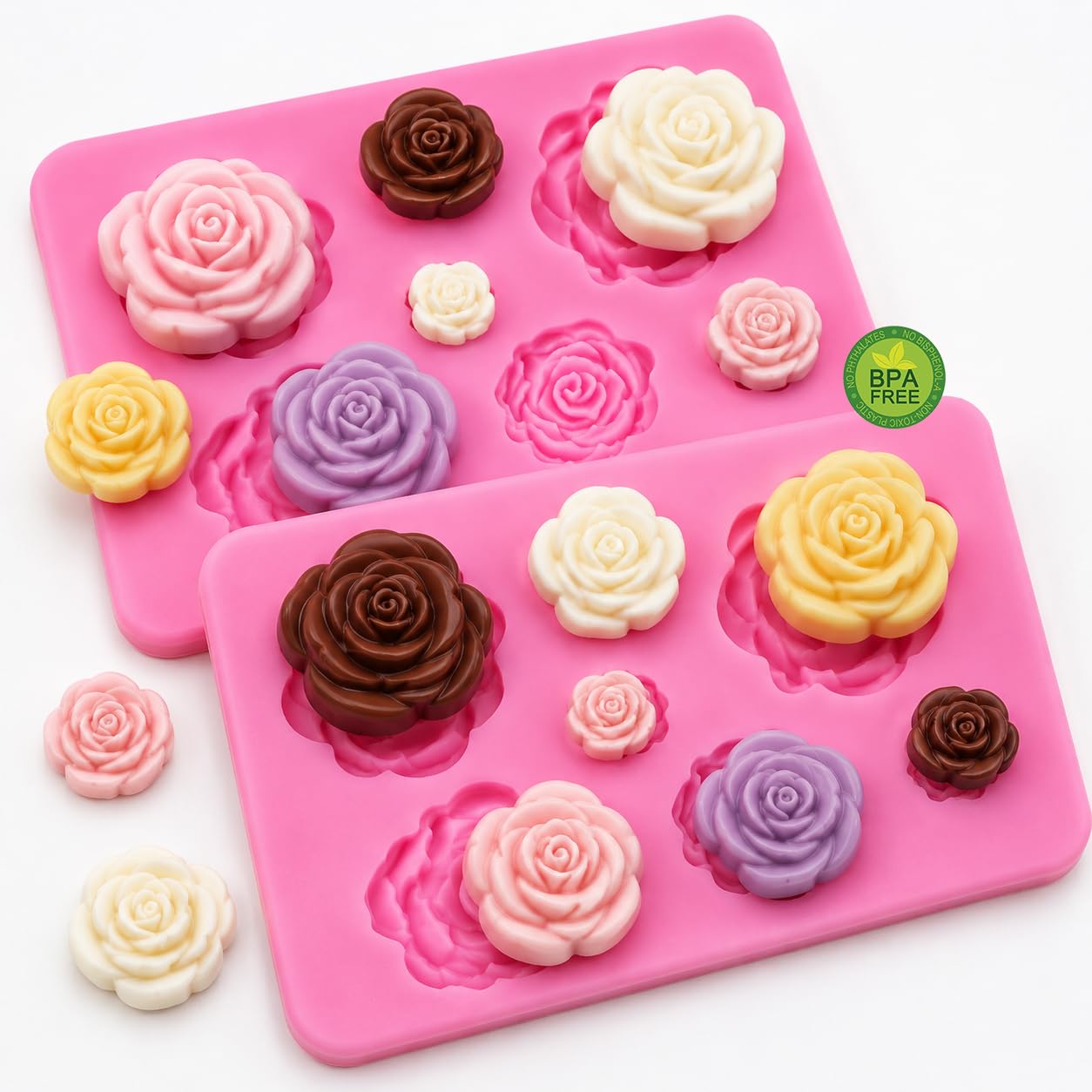 2 Pack Rose Flower Silicone Molds, Food Grade Non-Stick Molds for Cake Chocolate Mousse Jelly Fondant Sugarcraft Wedding Party Baking