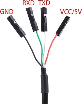 USB to TTL Serial 5V 3.3V Adapter Cable TX RX VCC GND Pinout with 4 Pin 0.1 inch Pitch Female Socket FT232RL Chip for Windows 10 8 7 XP Vista Android Mac OS (Logic 3.3V Level)
