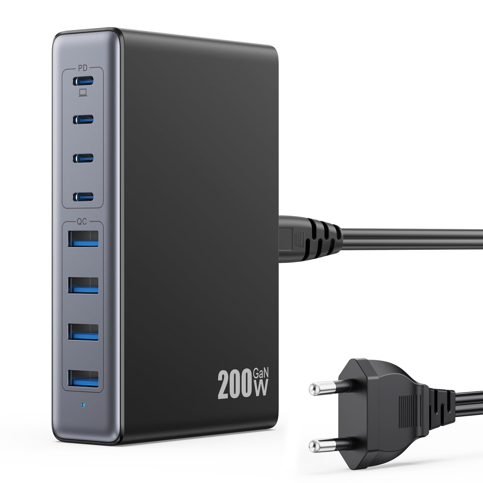 200W Caricatore USB C Multiplo, 8-Porte GaN III USB Stazione Ricarica Caricatore Rapido PPS QC4.0+PD 65W Laptop Caricabatterie, Compatto Alimentatore USB C per MacBook PRO/Air, iPhone, Samsung Galaxy