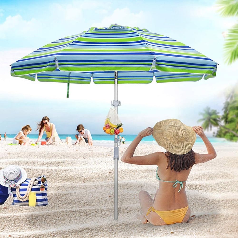 Parasol plażowy w paski, ochrona przed słońcem, wodoodporny, przenośny parasol zewnętrzny z kotwicą piaskową i torbą do przenoszenia, do ogrodu, na basen