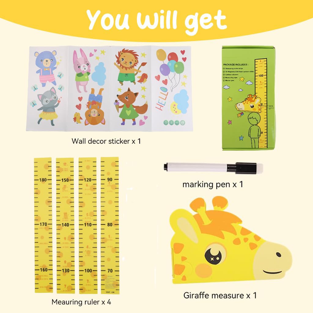 PATPAT® Height Growth Chart for Kids Room 70-180cm Height Ruler with Magnetic Cartoon Giraffe Marker Height Growth Chart Kids Room Decor - Image 2 thumbnail
