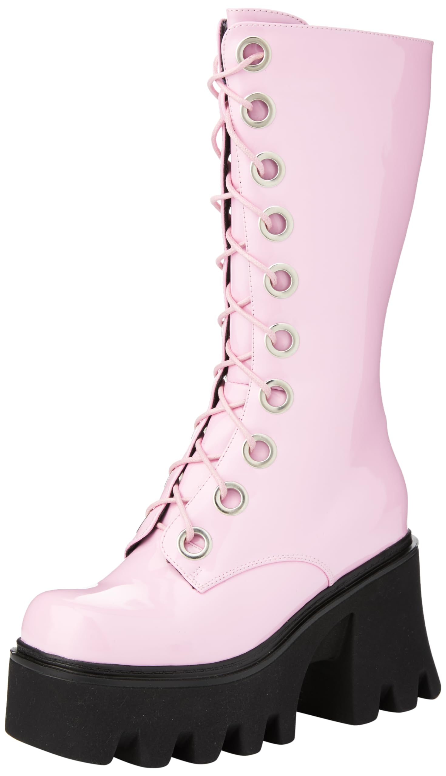 Lamoda Get Paid Chunky Platform Calf Boots in Pink PAT with Round Toe, High Platform Heel, Cushioned Insoles, Trendy Chunky Design, for Parties, Street Style or Casual Looks, UK6