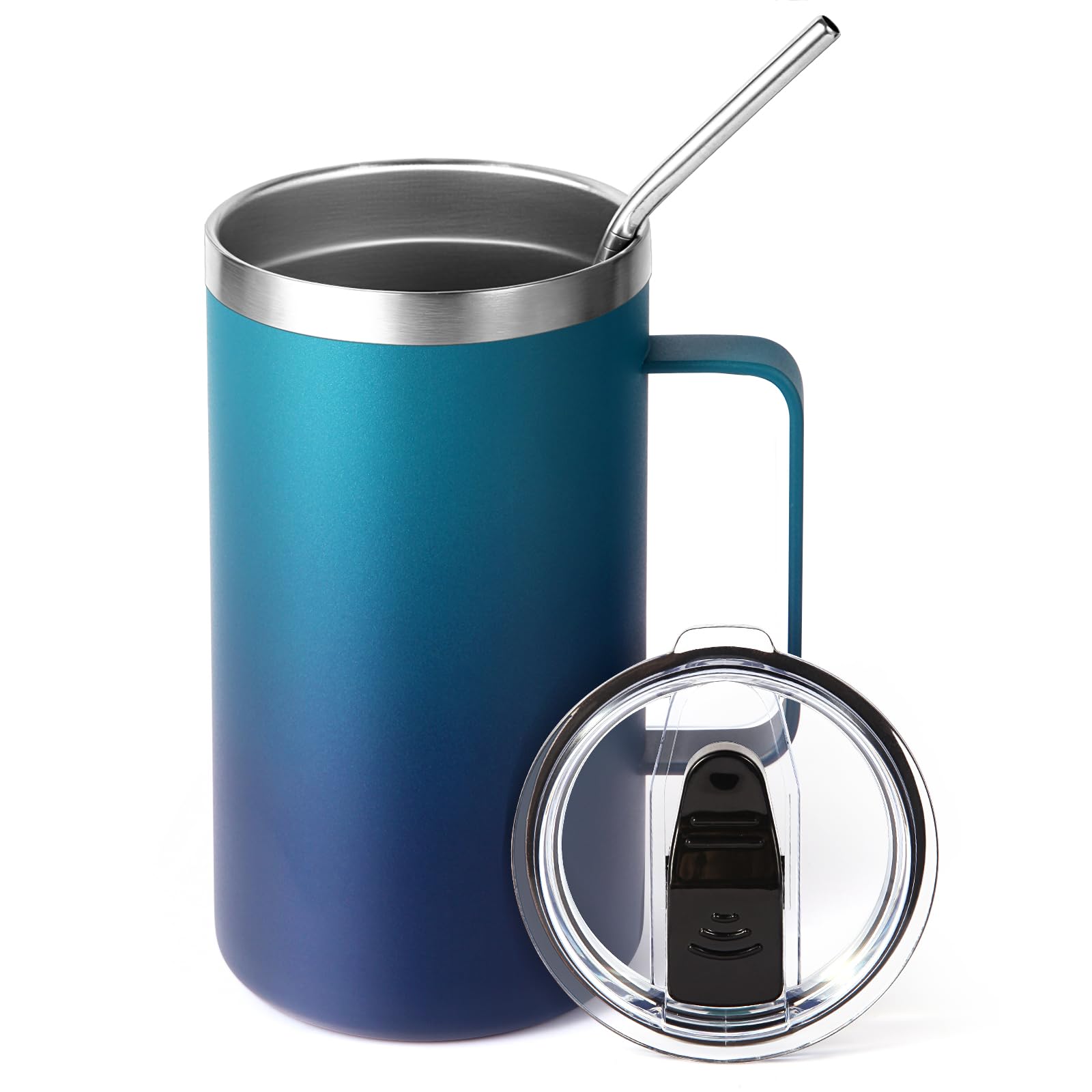 Volhoply 650ml (22oz) Insulated Coffee Mug with Lid and Straw, Stainless Steel Travel Mugs with Handle, Leak Proof Double Wall Coffee Cup for Hot and Cold Drinks (Dark Night,1 Pack)