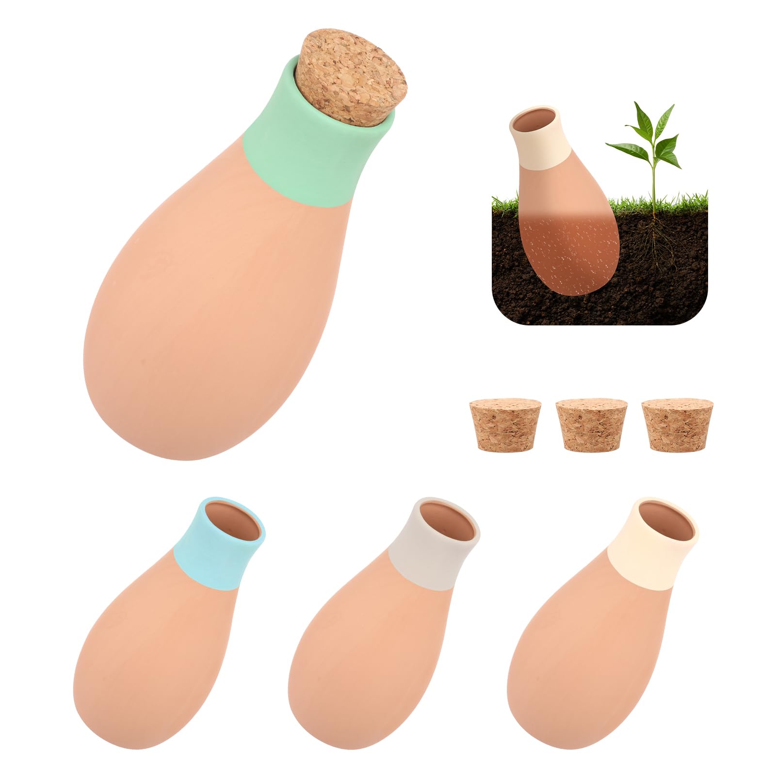Terracotta Self-Watering Spikes Plant Watering Stakes Automatic Slow Release Irrigation Stakes Clay Plant Waterings Globes Devices Water Feeders with Cork Stoppers for Indoor/Outdoor Potted Plant