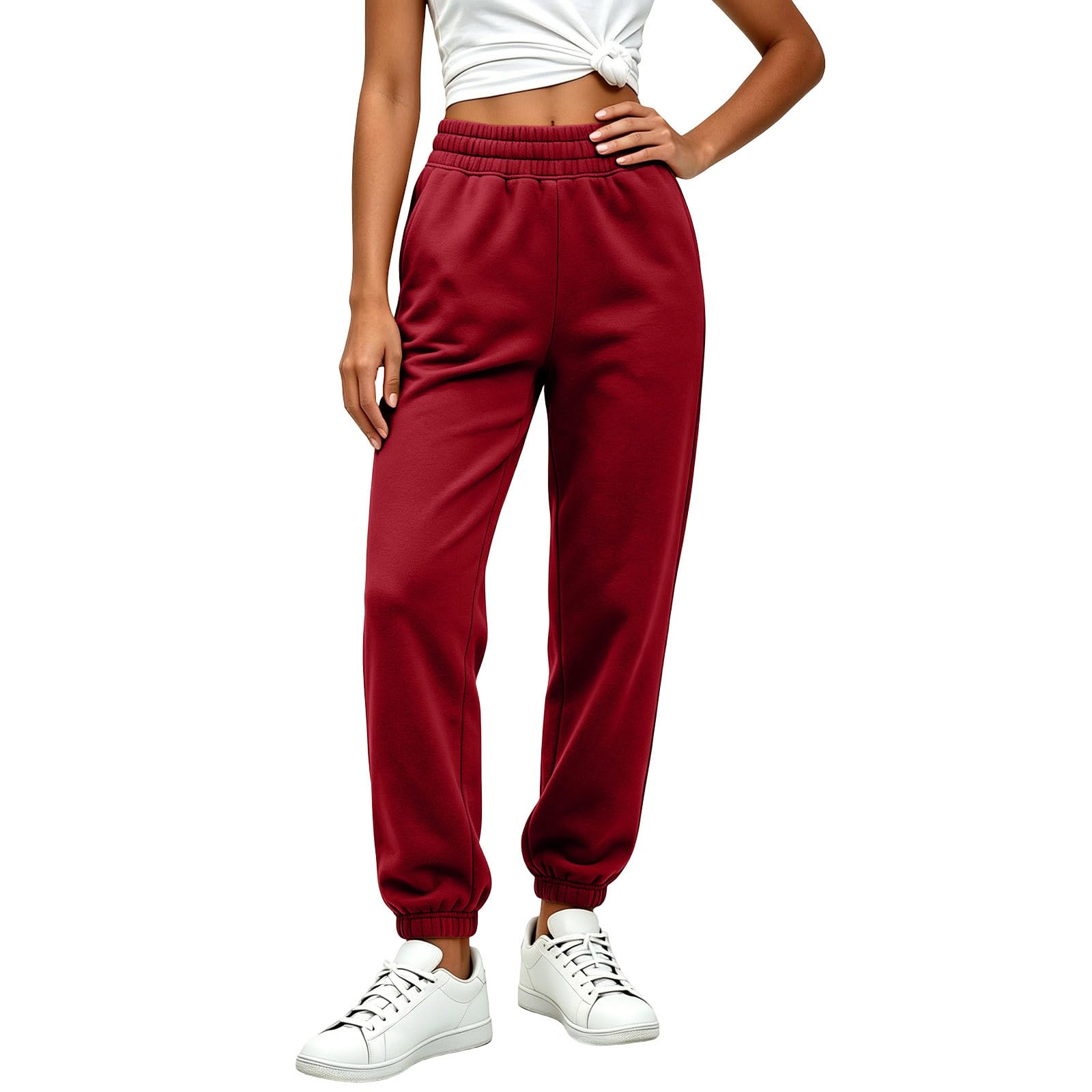 Generico Pantaloni da Jogging Donna Pantaloni Sportivi Vita Alta Pantalone a Gamba Larga Larghi e Morbidi Pantalone Baggy con Tasche Pants Lunghi con Coulisse Regolabile per Allenamento e Fitness