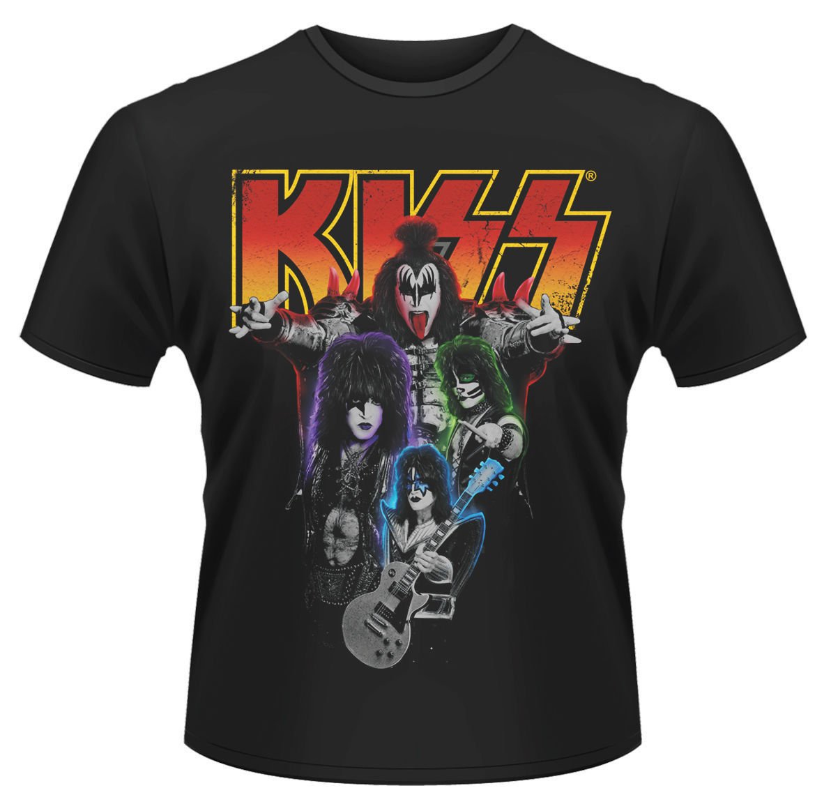 Official T Shirt KISS Rock n Roll Gene Simmons ~ Neon Band , Black, L