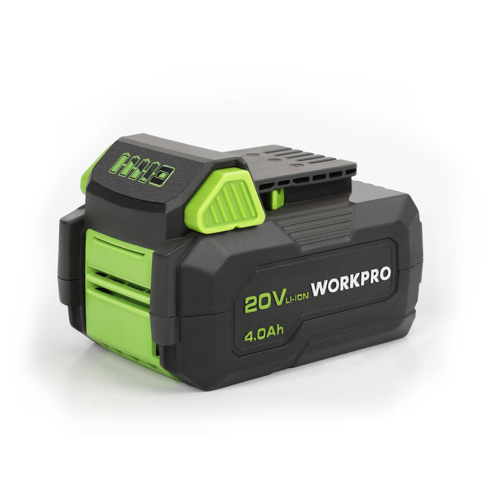 WORKPRO 20V 4.0Ah Lithium-ion Battery with Power Indicator, Compatible with WORKPRO 20V Cordless Power Tools, Drill, Impact Driver, Impact Wrench, Reciprocating Saw