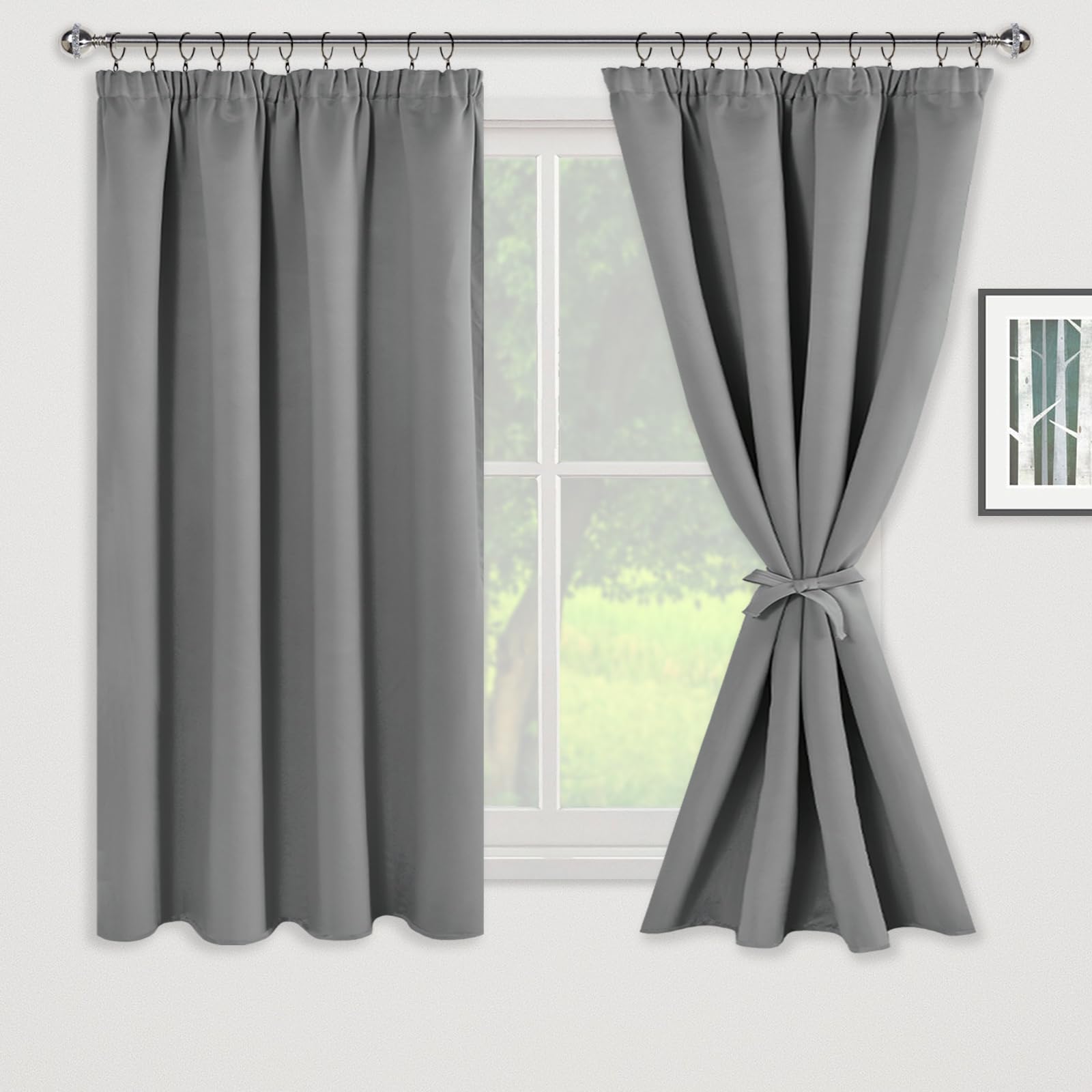 JIUZHEN Rideaux Occultants Galon Fronceur pour Rail Lot de 2 Rideau Isolant Thermique Anti UV Double Rideaux Decoration Bloquer Lumiere pour Salon Chambre 167x137cm(LxH) Gris Girs