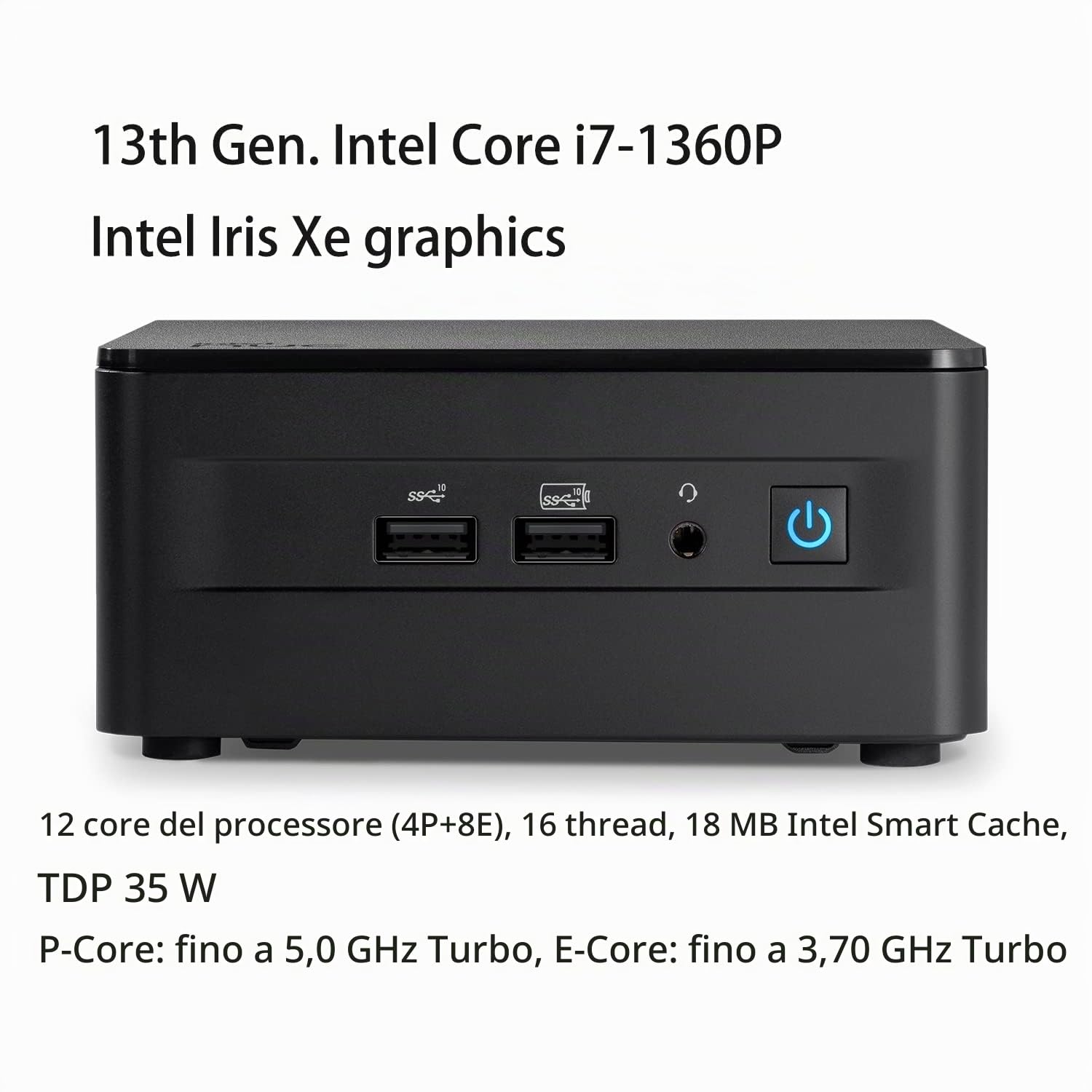 Intel NUC 13 Pro Arena Canyon Mini PC NUC13ANHi7 Mini computer desktop/HTPC 13a gen. Intel Core i7-1360P, 12 core di processore (4P+8E) WiFi 6, Bluetooth 5.3(Barebone, NO RAM, NO SSD, NO OS)