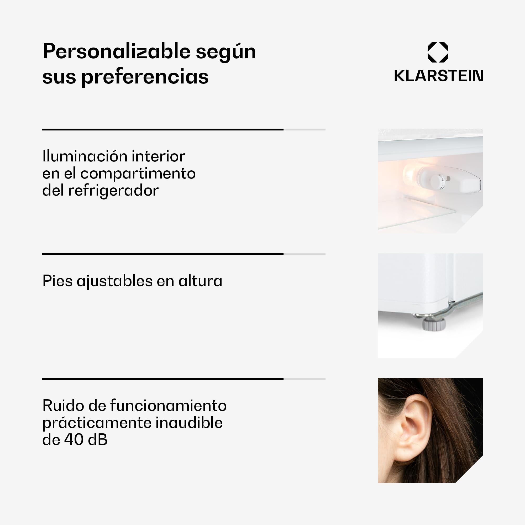 KLARSTEIN Big Daddy Cool – Combinación Nevera-Congelador, Neveras silenciosas de 87L de capacidad, Eficiencia energética clase E, Frigorífico de 61L, Congelador de 26L, Blanco