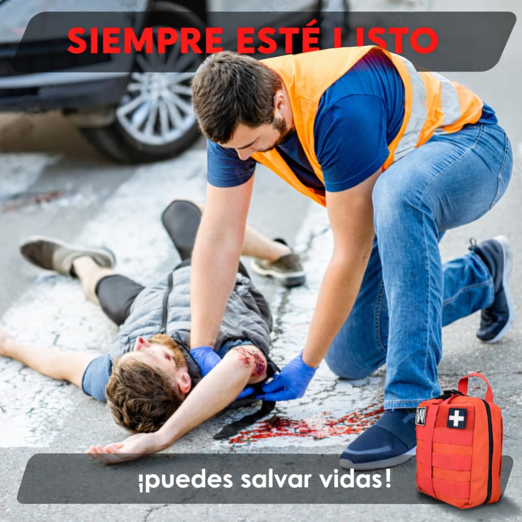 WONCROW ® Botiquin de Primeros Auxilios Completo - Accesorios de Camping Viaje Coche Moto - Kit Supervivencia con Tiritas Gasas Estériles Tijeras Enfermeria Sutura y Herramientas Militar Viajes Camper