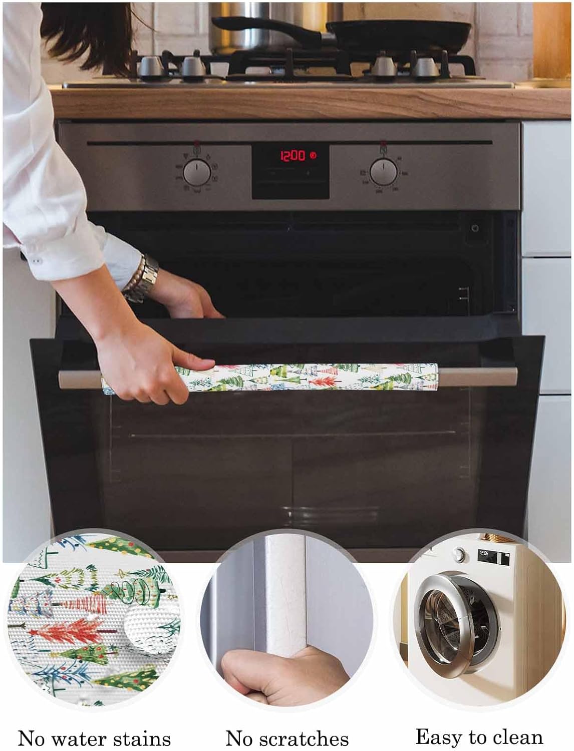 Christmas Tree Refrigerator Door Handle Covers Set of 2, Xmas Winter Kitchen Fridge Microwave Oven Dishwasher Stove Cabinet Handle Cloth Protectors, Washable Colorful Cartoon White Appliance Decor