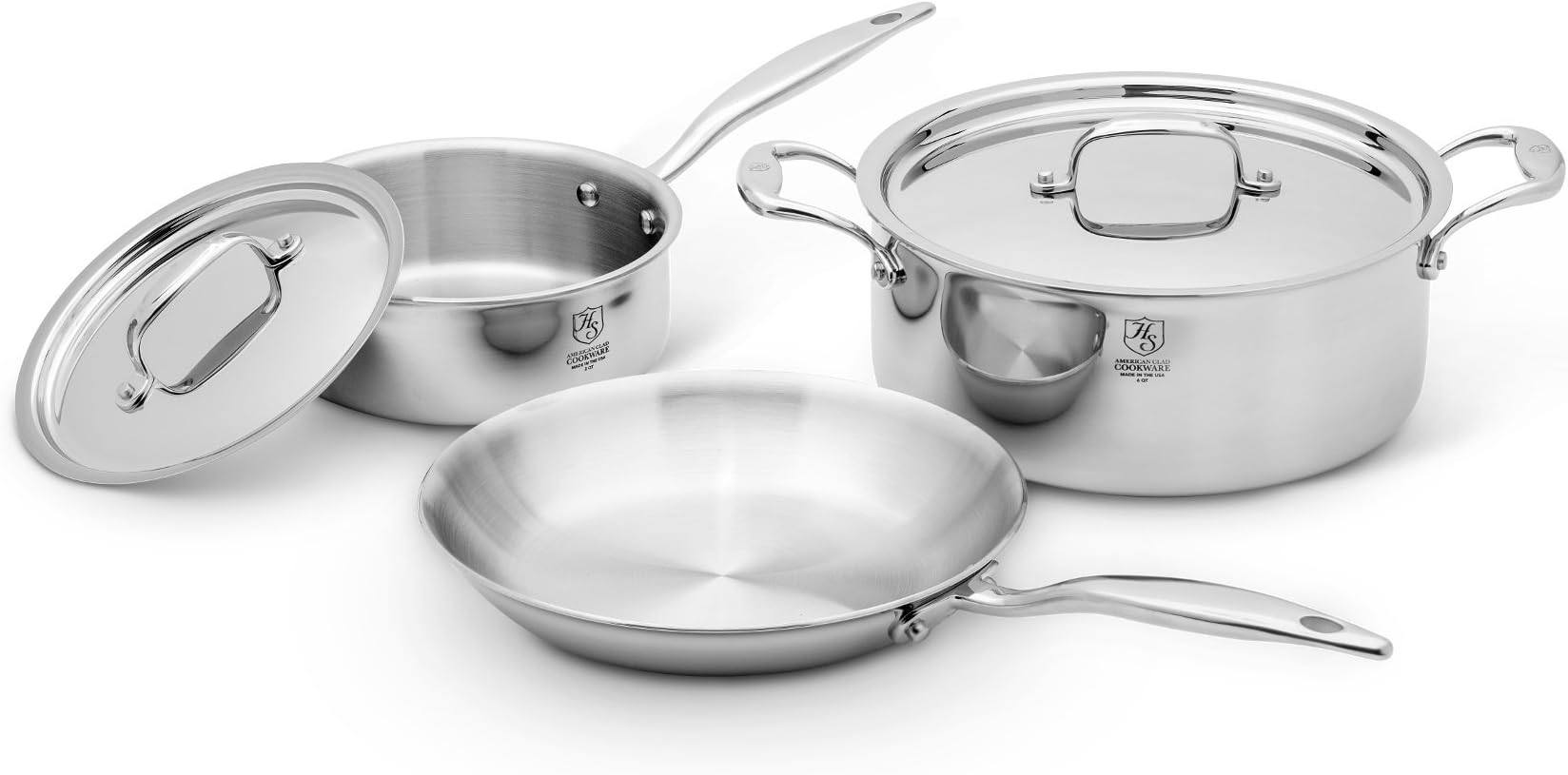 Hammer Stahl HSC-17205 5 Piece Premium Basics Collection Cooking Pan Set, Stainless Steel
