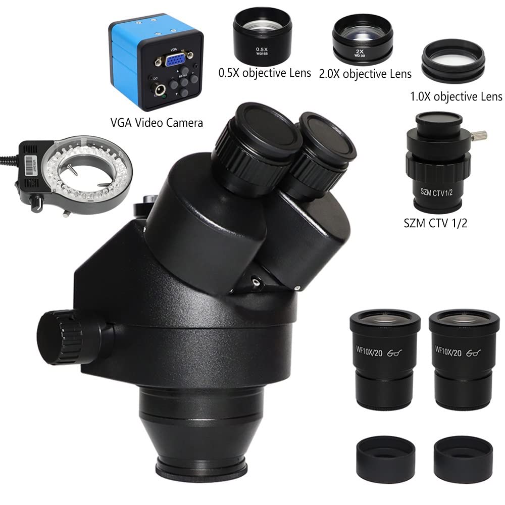 Microscope White/Black 7X-45X Simul-Focus Parfocal Continuous Zoom Trinocular Stereo Microscope Head(White)