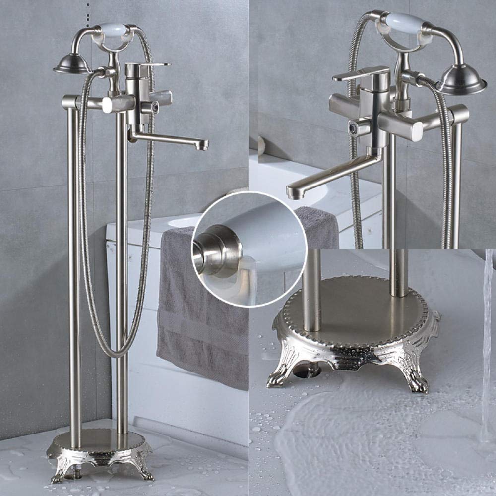 SBCGFY Tub Mixer Tap Bathroom Faucet Floor Mount Tub Filler Tap Dual Handle And Hole Ceramic Handshower-Brushed A,Brushed A