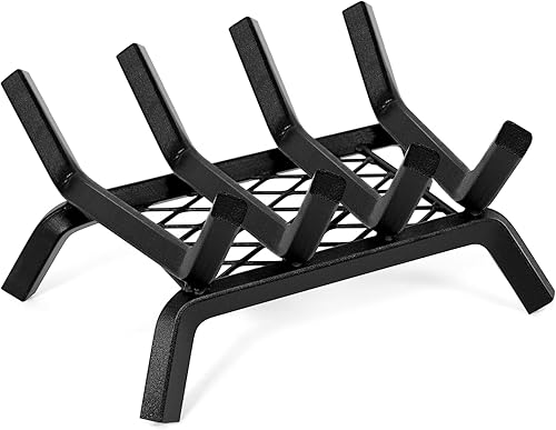 Rejillas de chimenea con retenedor de brasa, rejilla de leña para chimenea de 14 pulgadas, rejilla de estufa de leña, estante para troncos de leña,