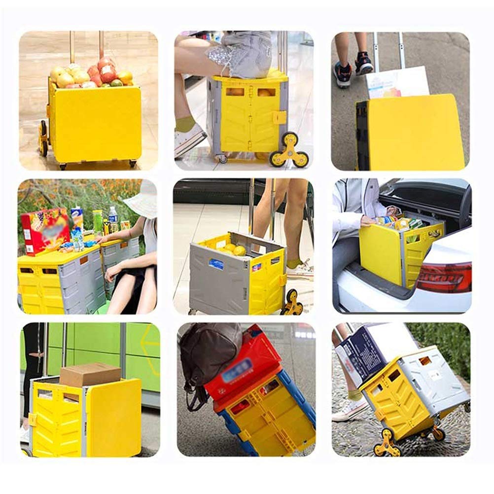 Carretilla con Caja Plegable Carrito De Compras Plegable De Plástico, 2 Ruedas Plegable Carretilla con Asa Telescópica, Transportwagen con Caja De Almacenamiento Tapa, 40kg- 45L Apoyo For Carga / 65L