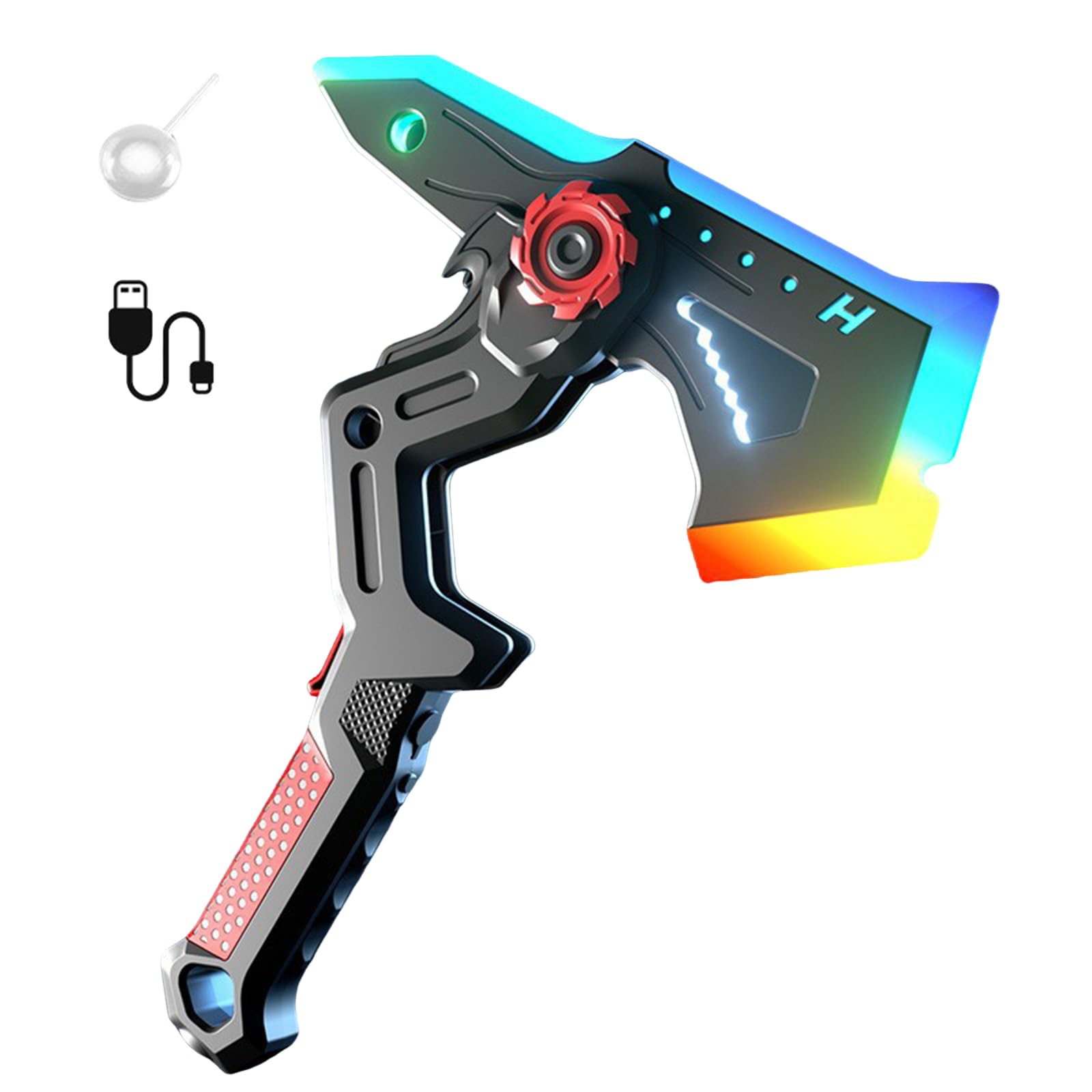 2-in-1 Deformable Mechanical Sword Axe with LED & Sound Effects, Dual Fake Axe Transforming Science Fiction Toy with Vibration Sound Effect, Rechargeable Fake AxeToy with 7Color Change LED Light (B)