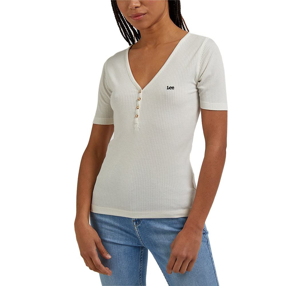 Lee Women's SS Henley T-Shirt, Ecru, Large