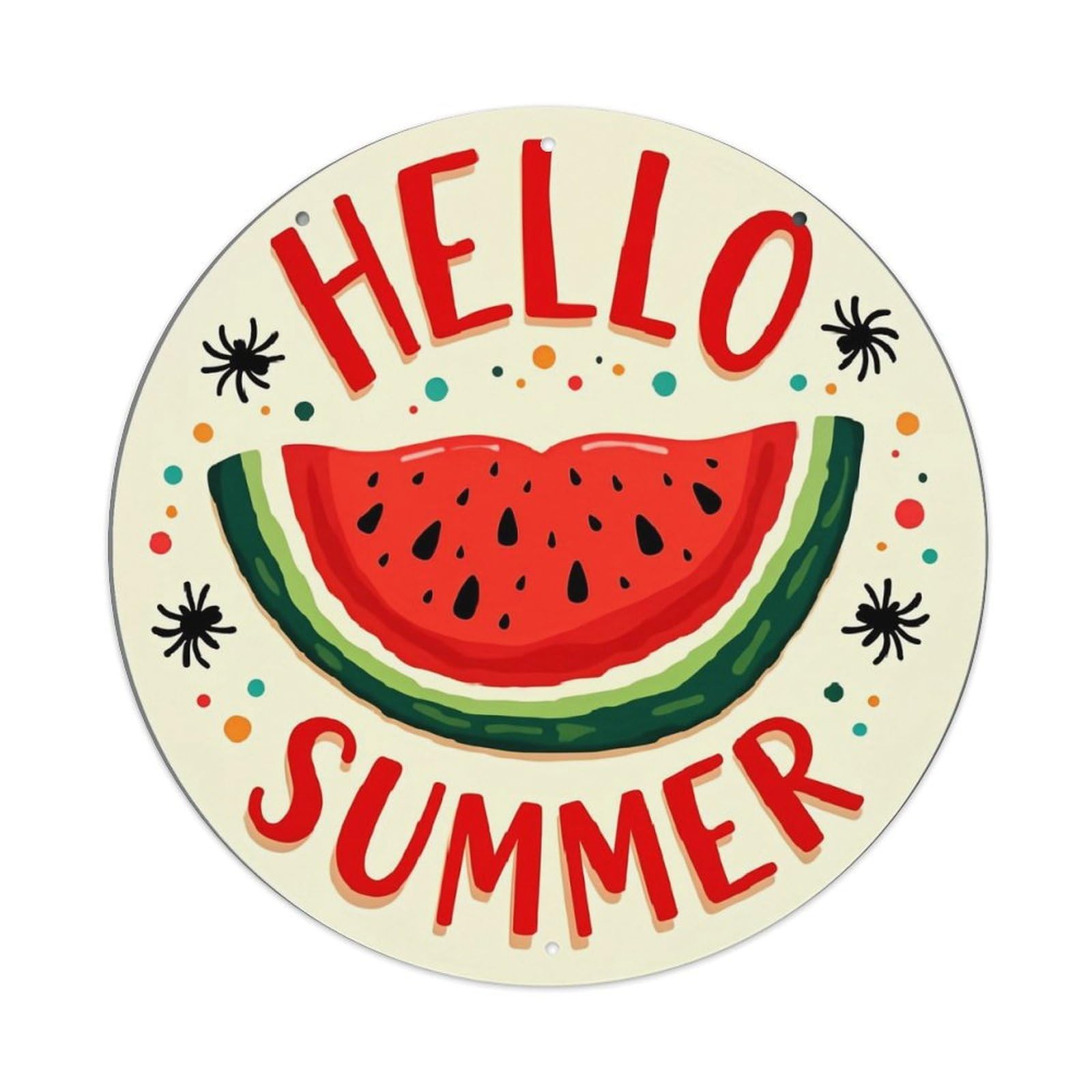 Hello Summer Watermelon Slice Design_1 Vintage Metal Tin Sign Retro Wall Decor for Home Bar Garage Cafe, Indoor & Outdoor Decorative，circle Metal Poster, 8x8 Inch