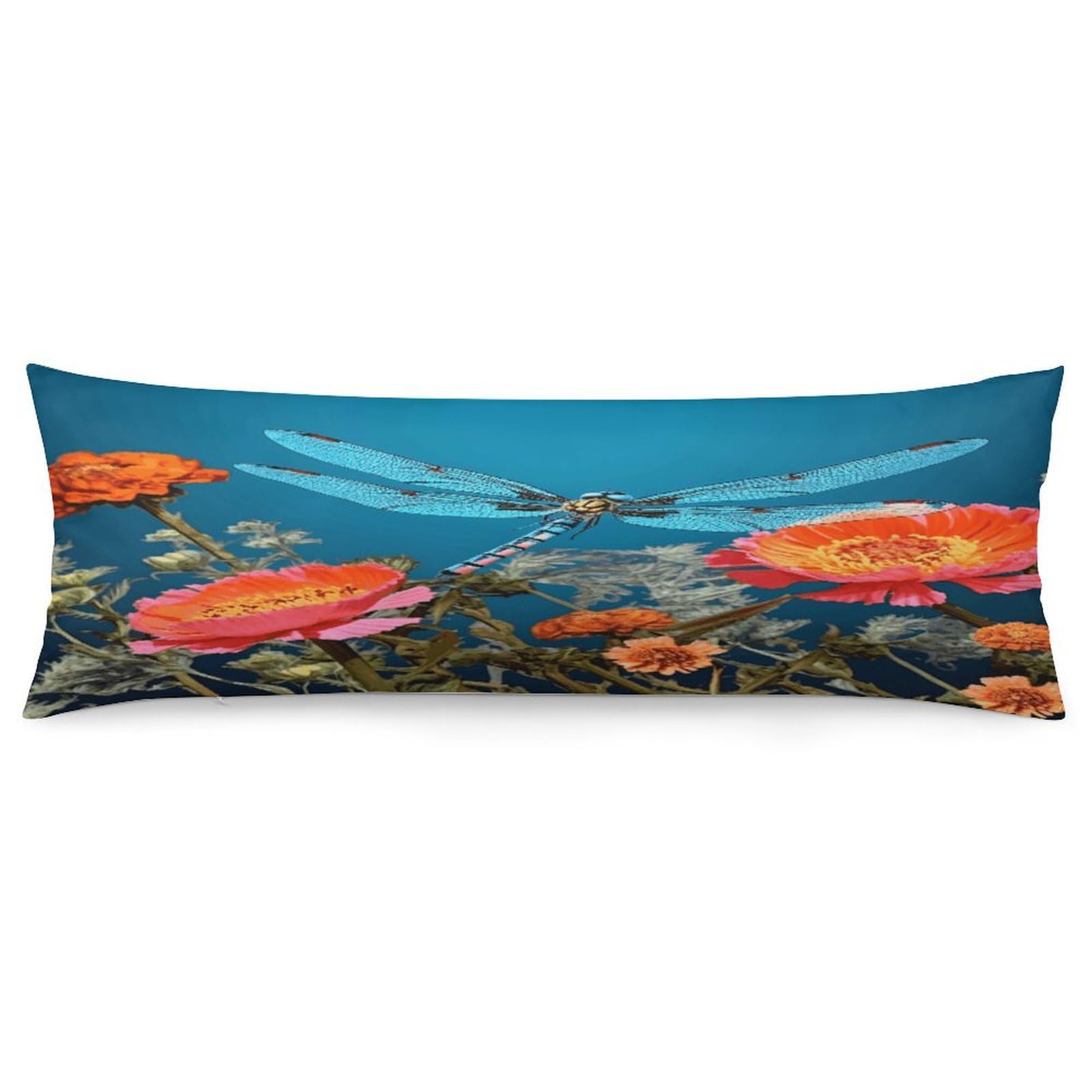Dragonfly and Flower Body Pillow Cover Luxury Long Body Pillow Pillowcase with Hidden Zipper Breathable Soft Cozy Pillow Case Wrinkle Fade Resistant Pillowcase 20''×54''