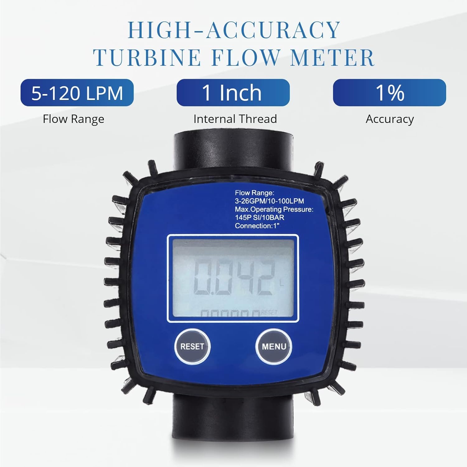 Medidor de Flujo Digital 1 Pulgada, Medidor de Flujo Diésel de Agua de Alta Precisión con Pantalla Digital y 1 Pulgada de Rosca Interna 5-120 litros/Minuto para Gasolina, Urea, Líquido