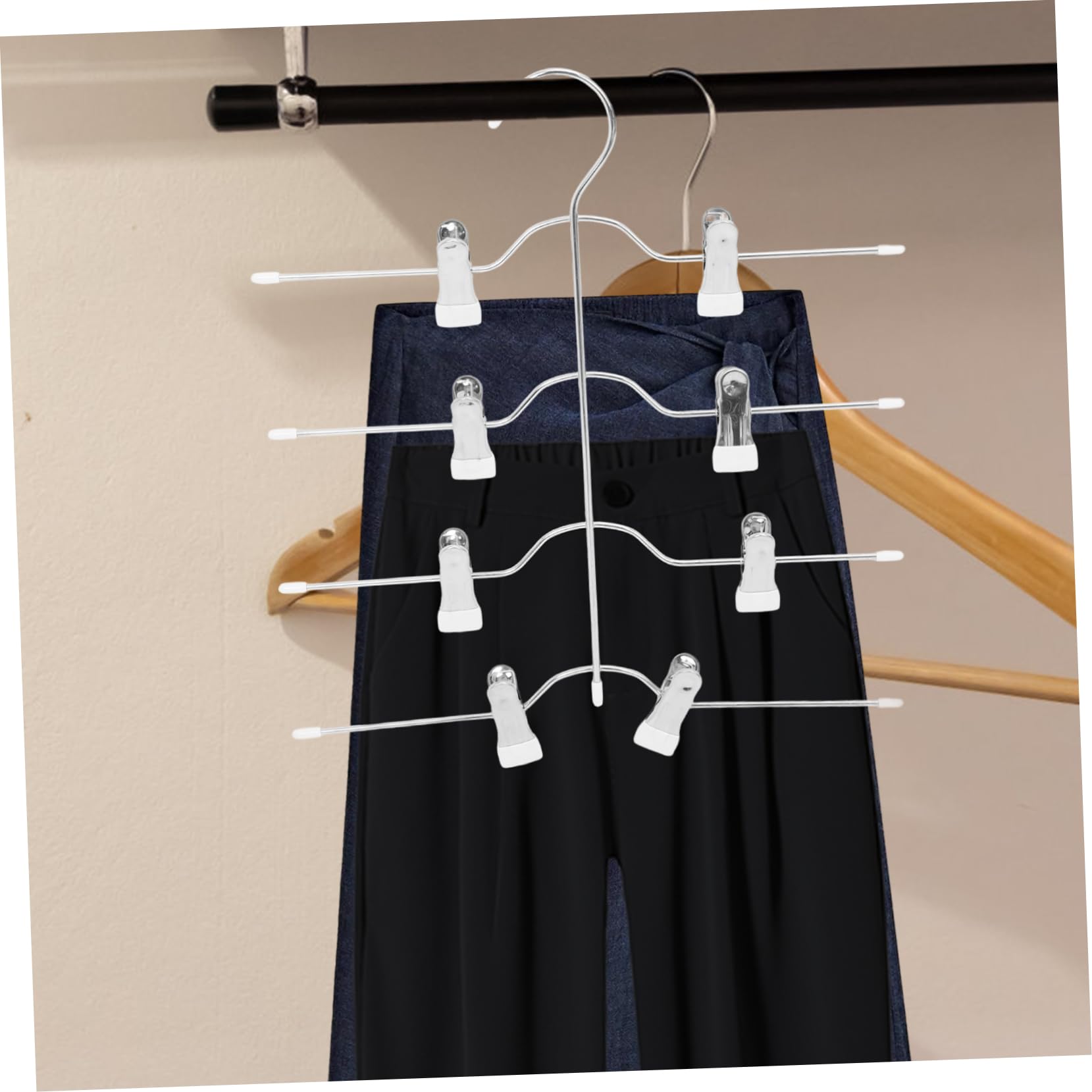 Pack Hosenbügel mit Clips, 4-stufig, Weiß aus Manganstahl