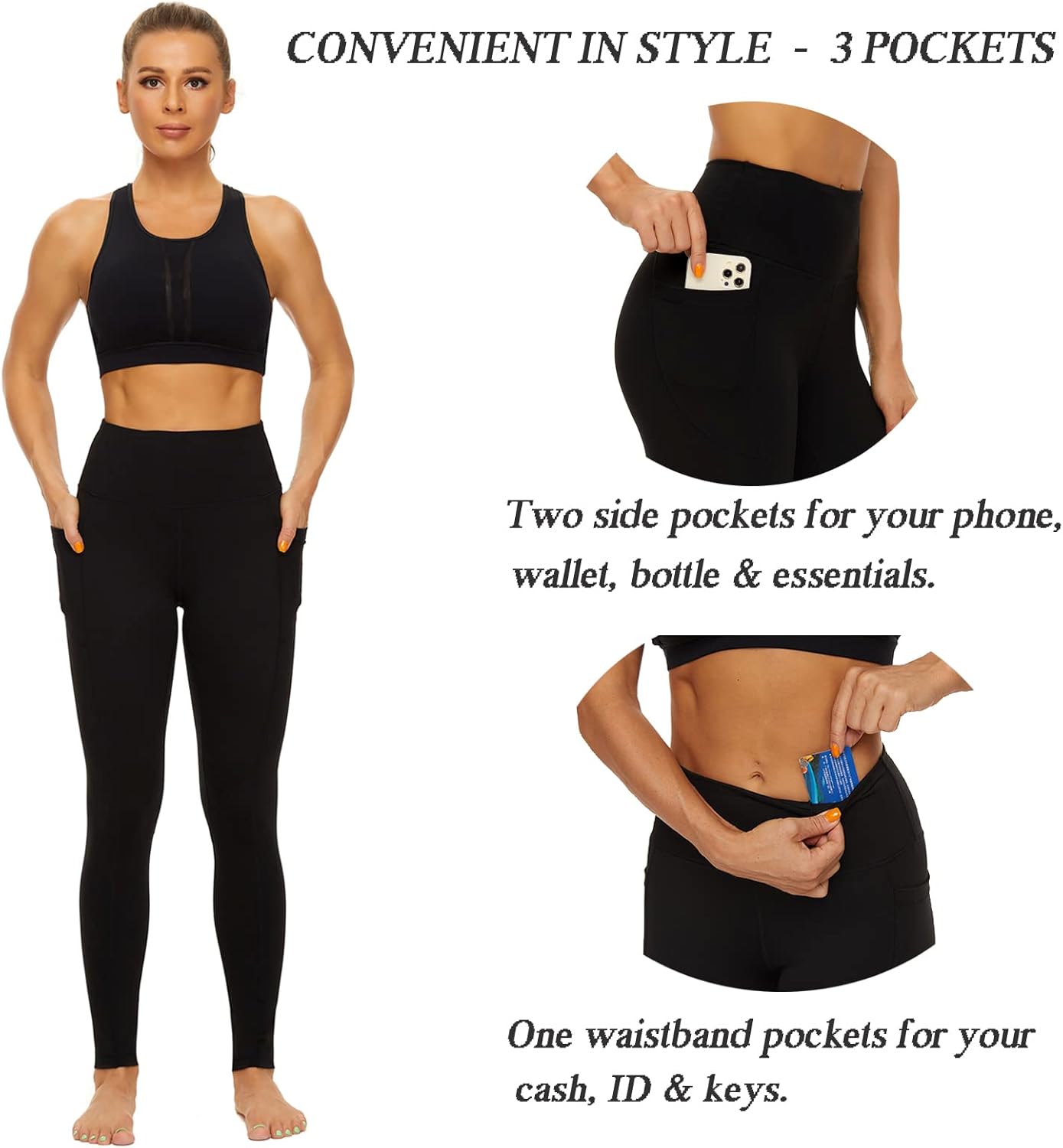 iniber High Waisted Yoga Pants with Pockets for Women 4-Way Stretch Soft Running Workout Leggings Athletic Yoga Pants - Image 4