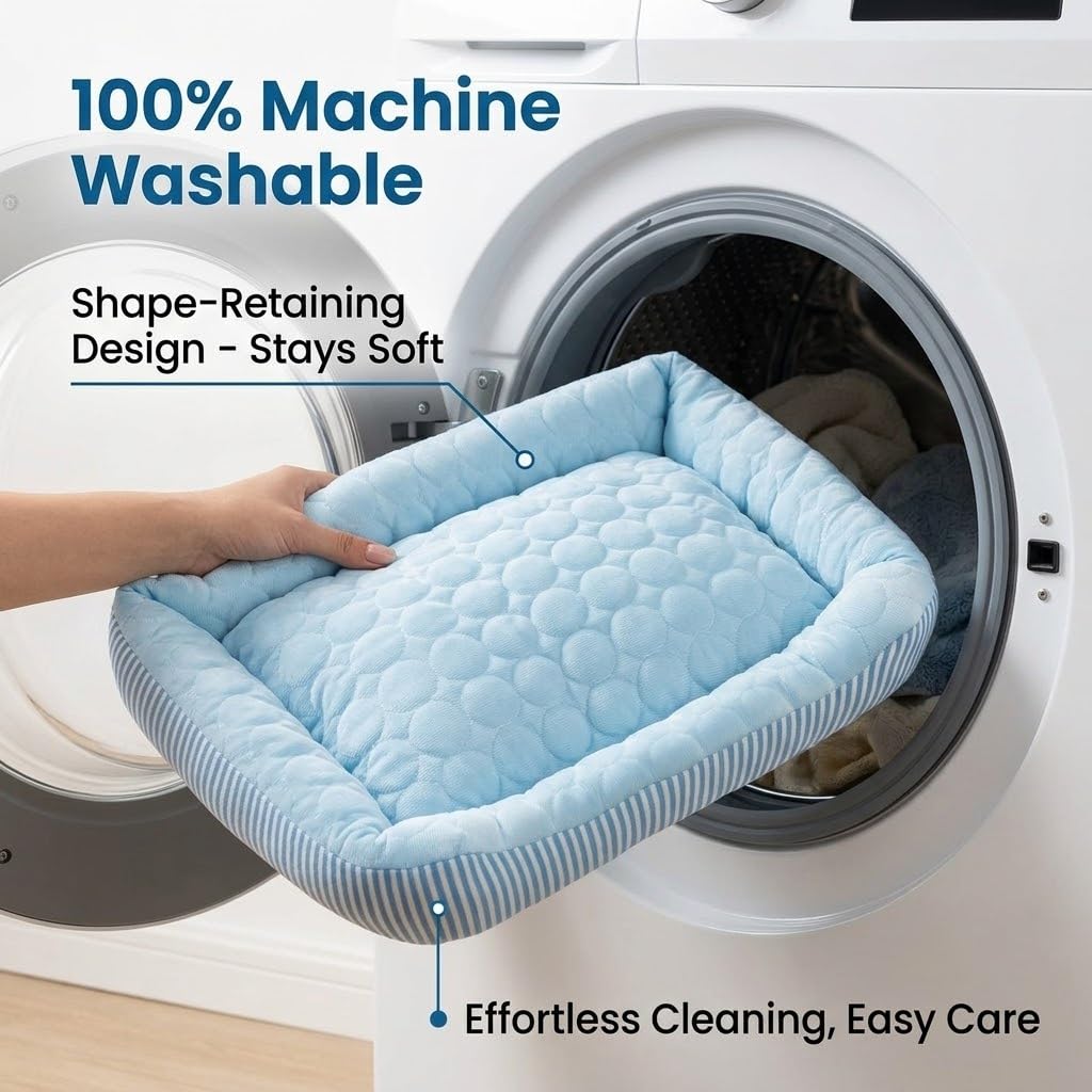 Lit rafraîchissant pour chien de petite, moyenne et grande taille, tapis rafraîchissant respirant avec tissu en soie glacée auto-rafraîchissante, lit d'été lavable pour intérieur et extérieur, bleu