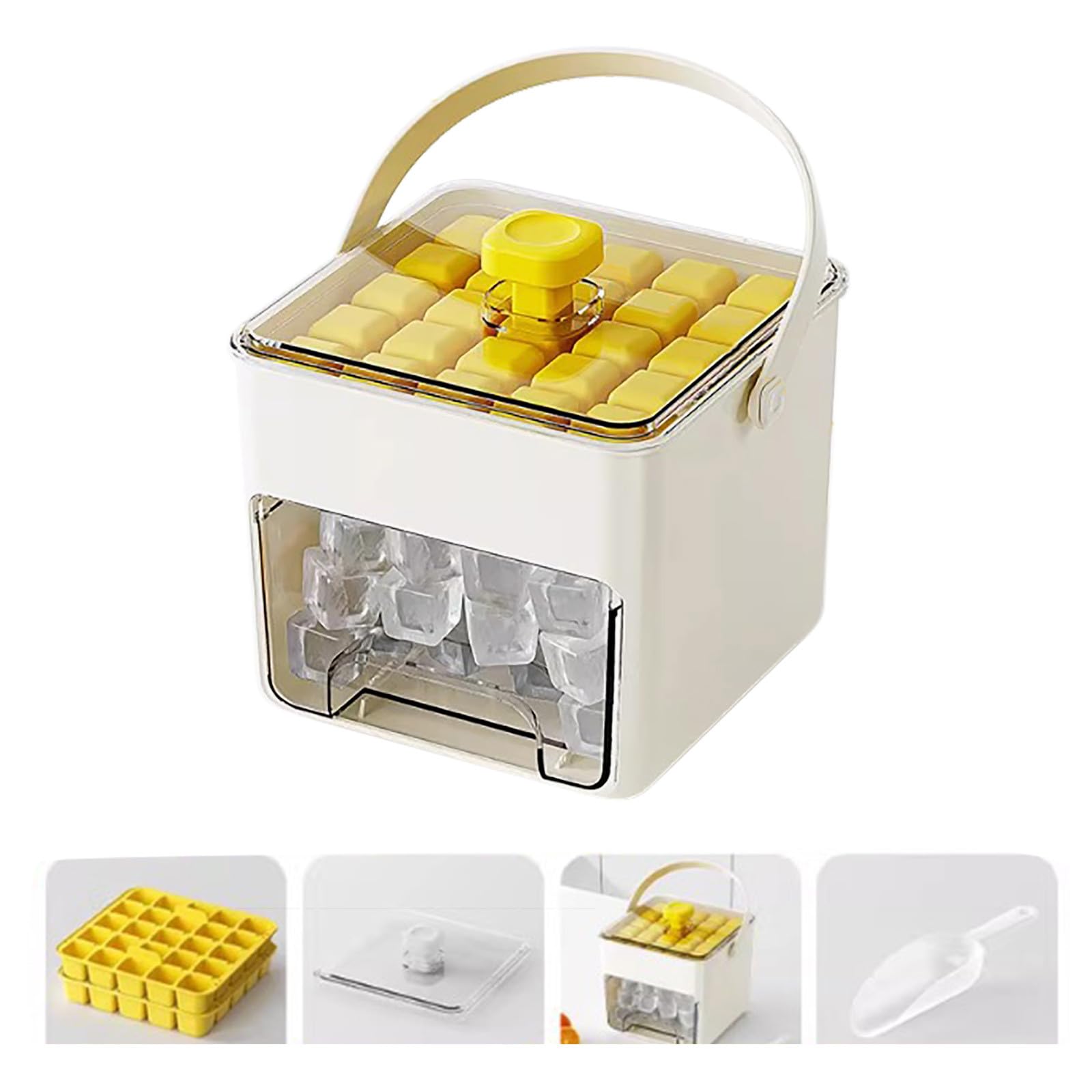 Ice Maker Machine Easy Press Ice Cube Maker Counter Top Quick Release Grid Portable Reusable Tray 48 Ice Cube Tray Storage Box with Handle for Coffee, Cocktails and Juice Ideal for Home