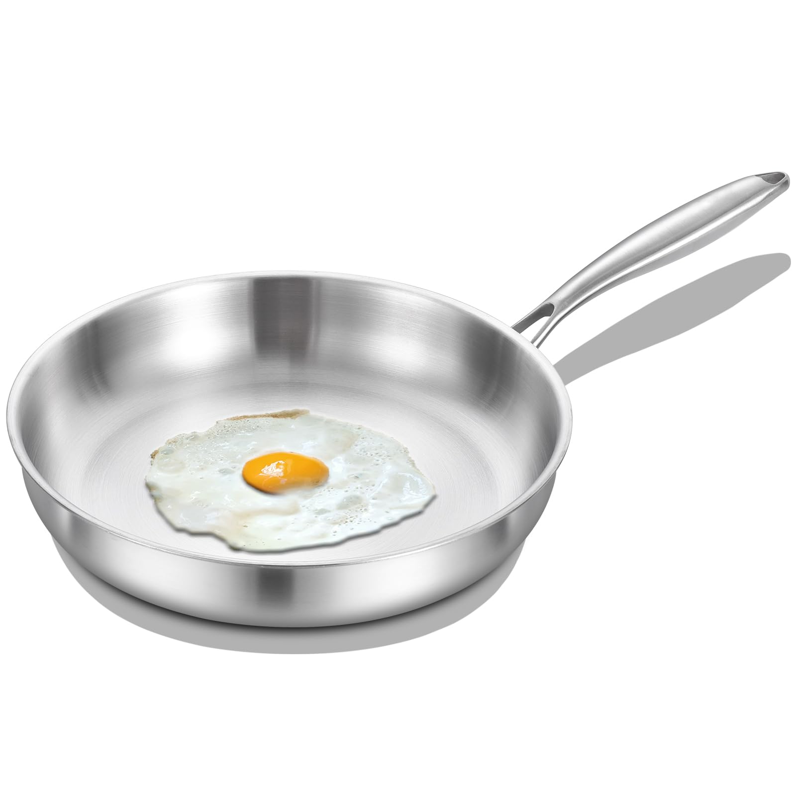 Nontoxicook Tri-Ply Stainless Steel Pan 22cm, Steel Small Skillet 8inch Omelette Egg Pan Compatible with All Cooktops Up to 315℃, Induction Cooking Pan