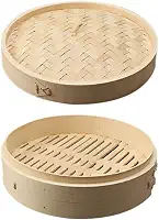 Cesta de vapor de bambu com tampa, multifuncional, para cozinhar, chinesa, asiática, bolinhos de massa, para vegetais, sobremesas, cozimento a vapor, 27cm