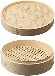 Cesta de vapor de bambu com tampa, multifuncional, para cozinhar, chinesa, asiática, bolinhos de massa, para vegetais, sobremesas, cozimento a vapor, 27cm