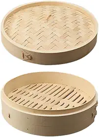 Cesta de vapor de bambu com tampa, multifuncional, para cozinhar, chinesa, asiática, bolinhos de massa, para vegetais, sobremesas, cozimento a vapor, 27cm