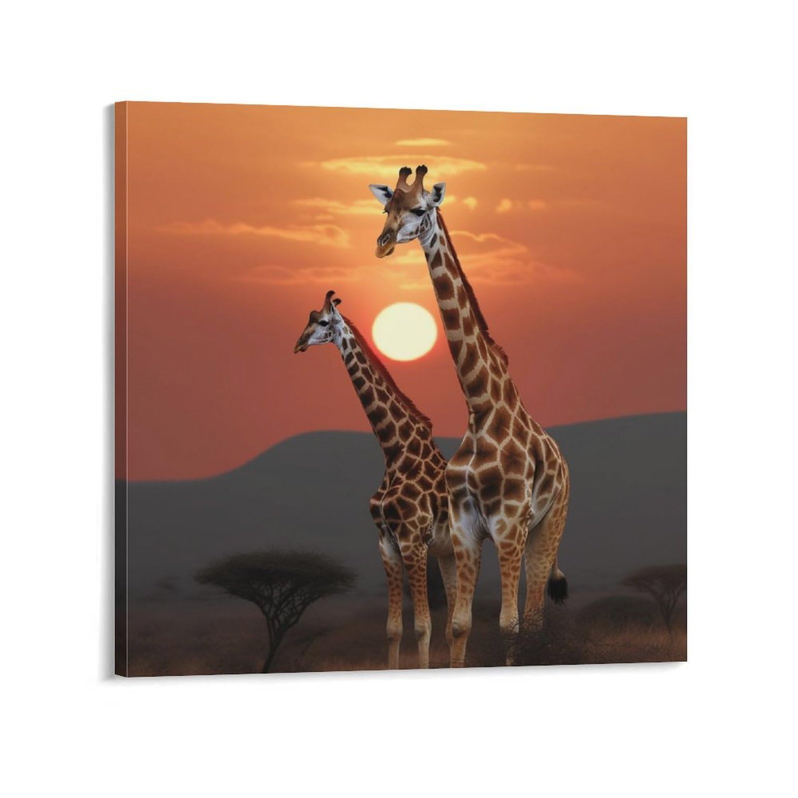 Giraffe At Sunset Canvas Wall Art for Bedroom 28x28inch(70x70cm) Canvas Prints Artwork for Walls Modern Picture Artwork Painting for Living Room Aesthetic Wall Paintings for Bathroom Kitchen Office De