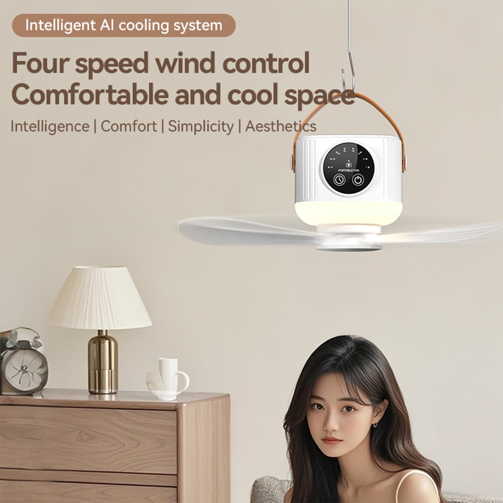 Ventilatore da tenda ricaricabile USB Ventilatore da soffitto USB Potenza remota Baldacchini a 4 velocità Appendi 7200mAh / 3600mah Luce ricaricabile