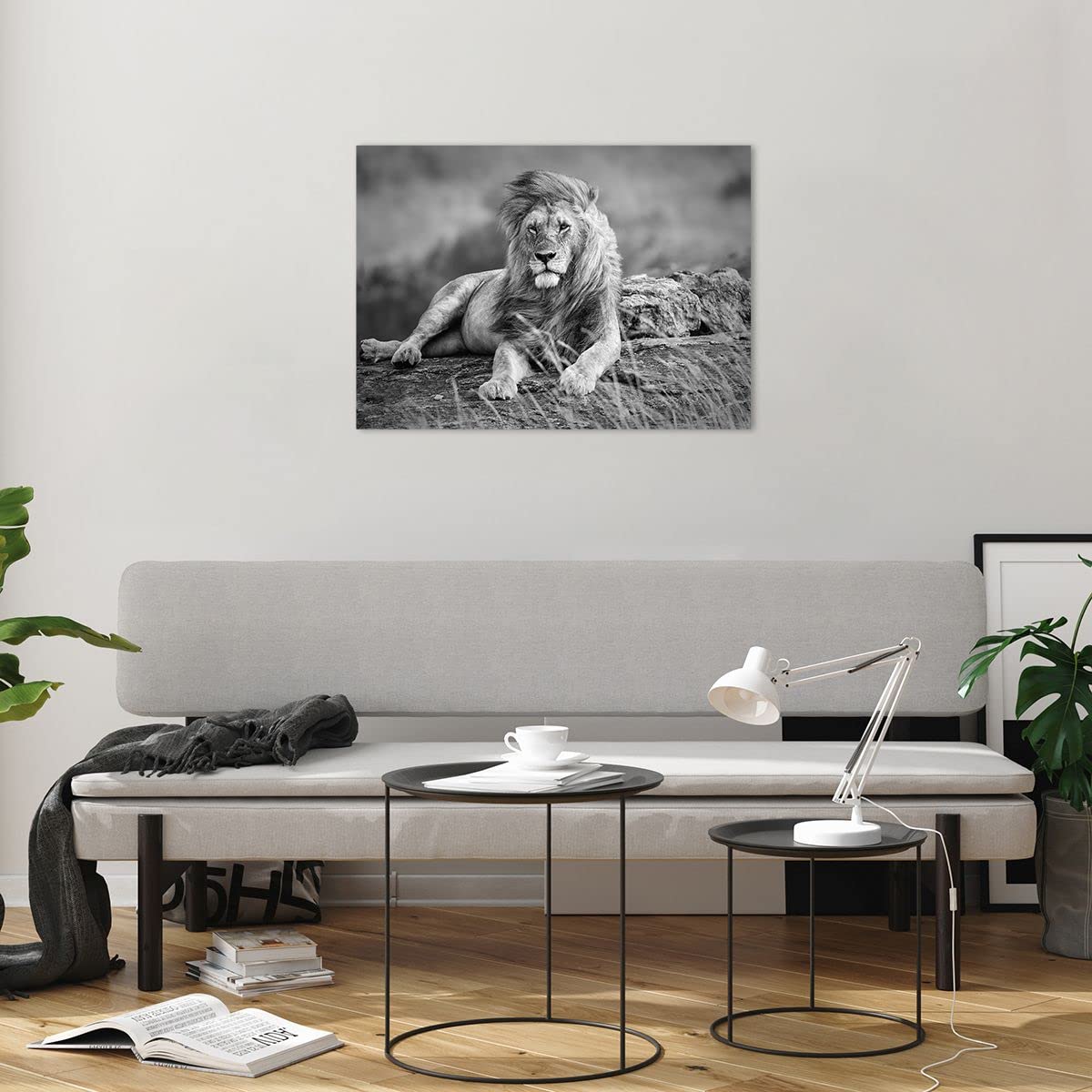 Tableau Moderne Lion Sur Verre – Déco Murale 100x40 Cm, Style Animalier Contemporain